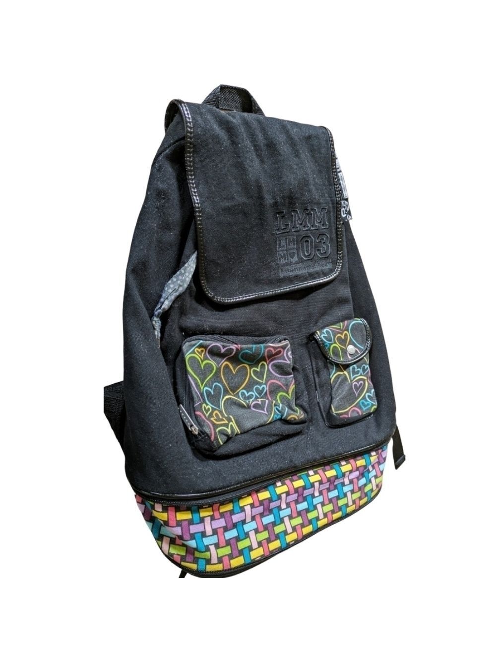 Little Mismatched Black/Multi-color Expandable backpack EUC